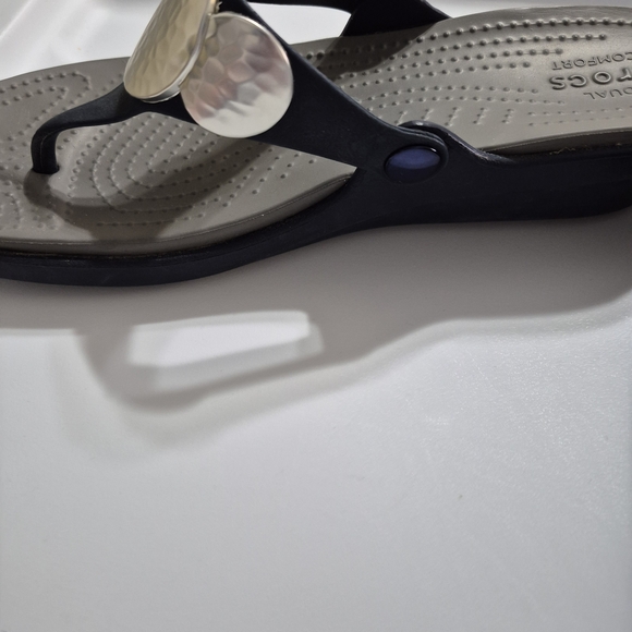 Blue Croc Sandals with Textured Silver Accents - Picture 3 of 6